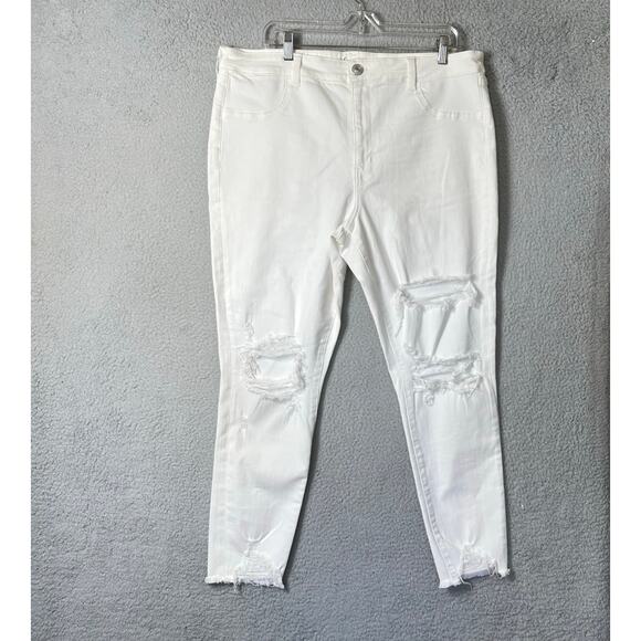 American Eagle Jean Women 20 White Distressed Next Level Stretch Hi Rise Jegging - Picture 1 of 15